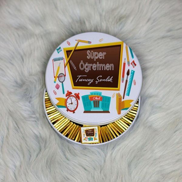 Hediyelen Süper Öğretmen Metal Kutuda Çikolata 100 Adet - Image 1