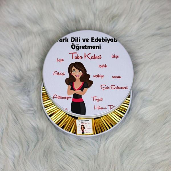 Hediyelen Türk Dili Ve Edebiyatı Öğretmeni Metal Kutuda Çikolata 100 Adet - Image 1