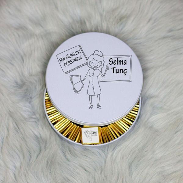 Hediyelen Fen Bilimleri Öğretmeni Metal Kutuda Çikolata 100 Adet 005 - Image 1