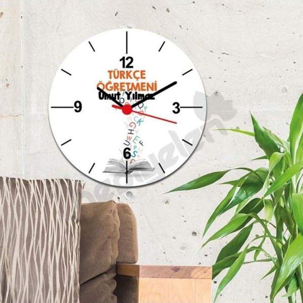 Hediyelen Türkçe Öğretmenine Hediye Turuncu Tasarım Duvar Saati - Image 1