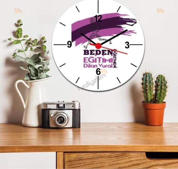 Hediyelen Beden Eğitimi Öğretmenine Hediye Mor Tasarım Duvar Saati - Image 1