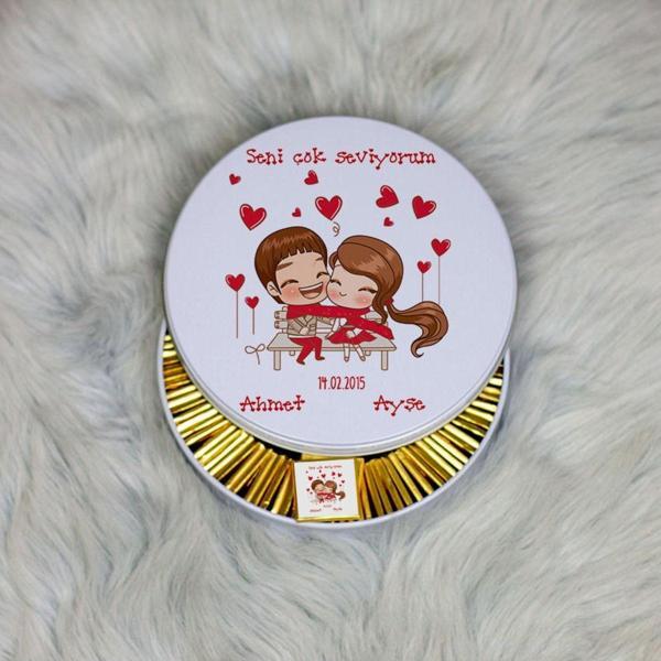 Hediyelen Sevgiliye Hediye Metal Kutuda Çikolata 100 Adet 021 - Image 1