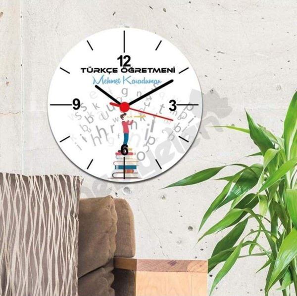 Hediyelen Türkçe Öğretmenine Hediye Mavi Tasarım Duvar Saati - Image 1