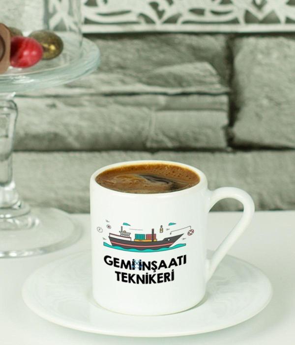 Hediyelen Gemi İnşaatı Teknikeri Türk Kahvesi Fincanı Beyaz - Image 1