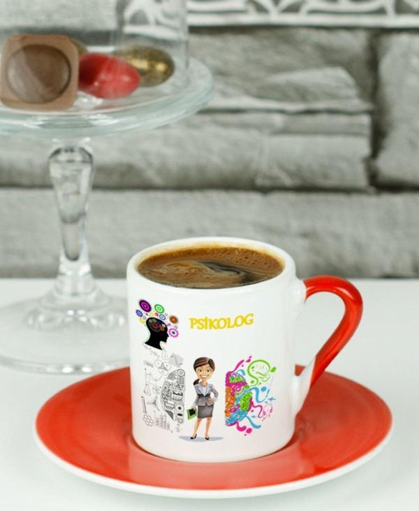 Hediyelen Psikolog Türk Kahvesi Fincanı Kırmızı - Image 1