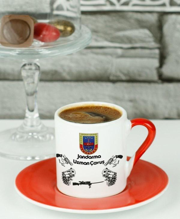Hediyelen Jandarma Uzman Çavuş Türk Kahvesi Fincanı Kırmızı - Image 1