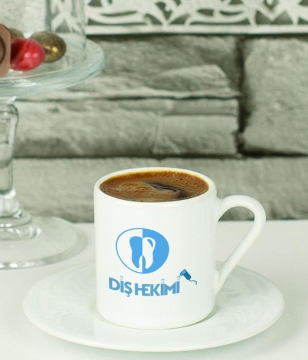 Hediyelen Diş Hekimi Türk Kahvesi Fincanı Beyaz - Image 1