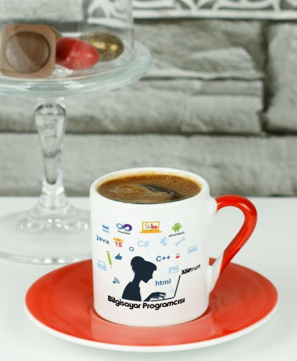 Hediyelen Bilgisayar Programcısı Türk Kahvesi Fincanı Kırmızı - Image 1
