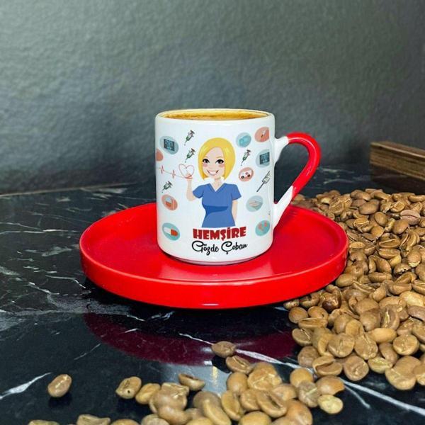 Hediyelen Hemşire Kırmızı Türk Kahvesi Fincanı - Image 1