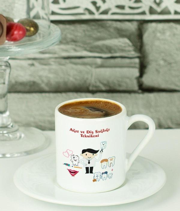 Hediyelen Ağız Ve Diş Sağlığı Teknikeri Türk Kahvesi Fincanı Beyaz - Image 1