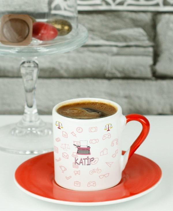 Hediyelen Katip Türk Kahvesi Fincanı Kırmızı - Image 1