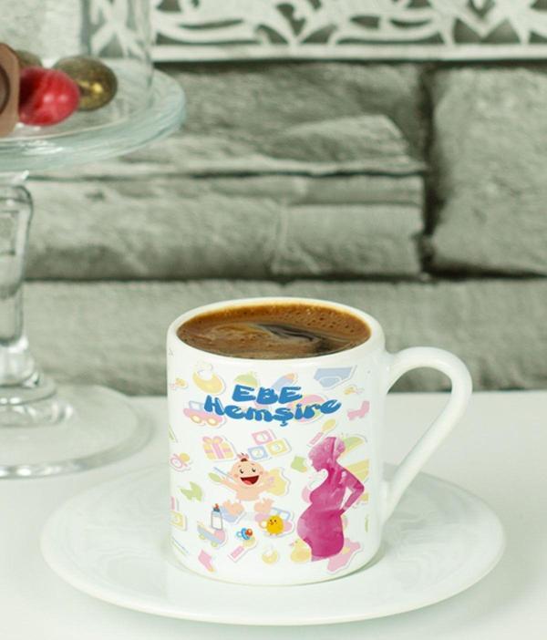 Hediyelen Ebe Hemşire Türk Kahvesi Fincanı Beyaz - Image 1