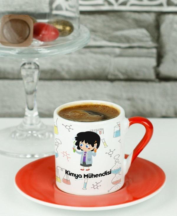 Hediyelen Kimya Mühendisi Türk Kahvesi Fincanı Kırmızı - Image 1
