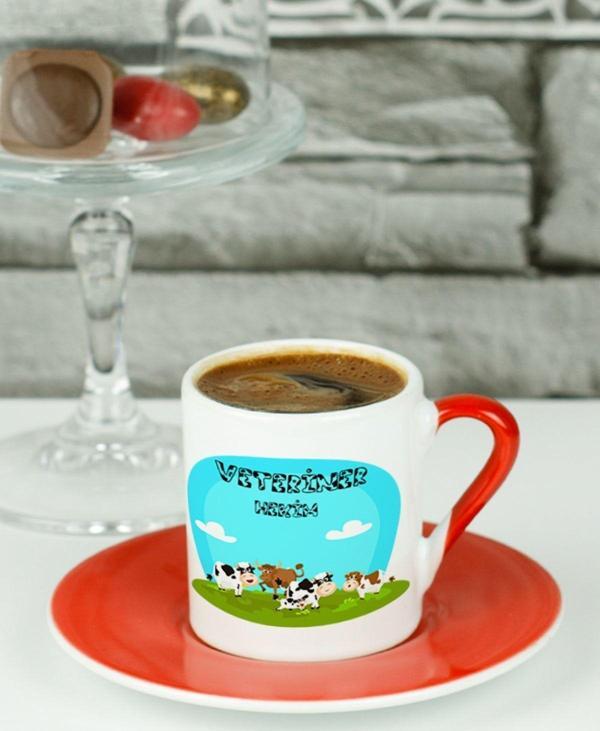 Hediyelen Veteriner Hekim Türk Kahvesi Fincanı Kırmızı - Image 1