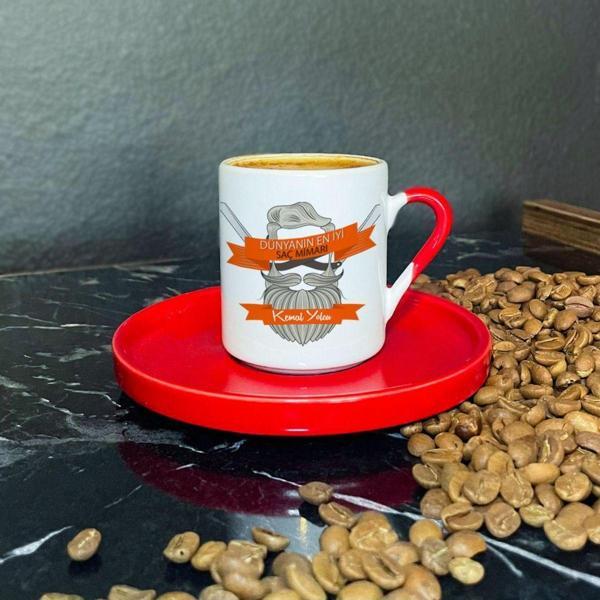 Hediyelen Dünyanın En İyi Saç Mimarı Kırmızı Türk Kahvesi Fincanı - Image 1