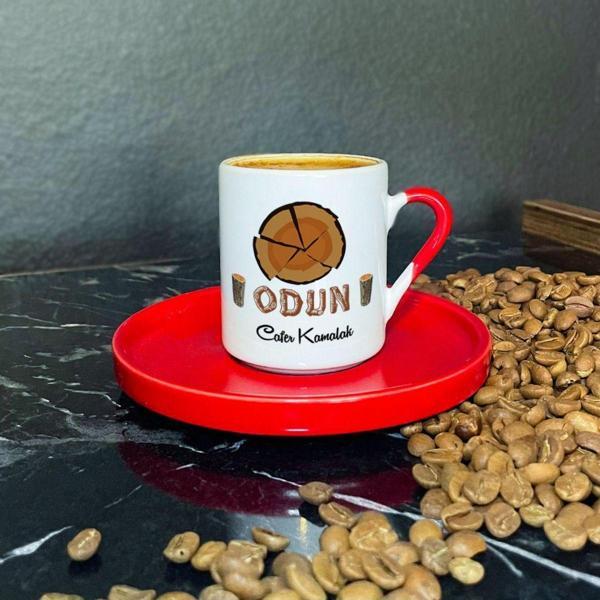 Hediyelen Odun Kırmızı Türk Kahvesi Fincanı - Image 1