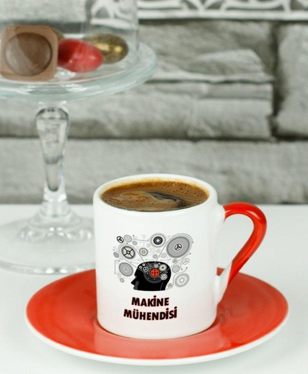 Hediyelen Makine Mühendisi Türk Kahvesi Fincanı Kırmızı - Image 1