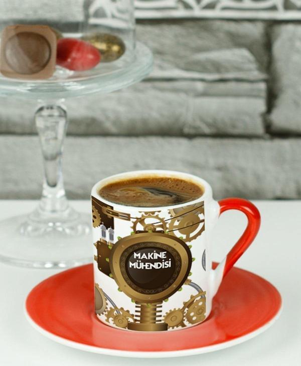 Hediyelen Makine Mühendisi Türk Kahvesi Fincanı Kırmızı - Image 1