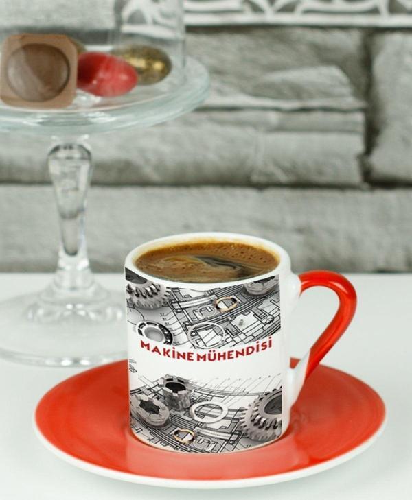 Hediyelen Makine Mühendisi Türk Kahvesi Fincanı Kırmızı - Image 1