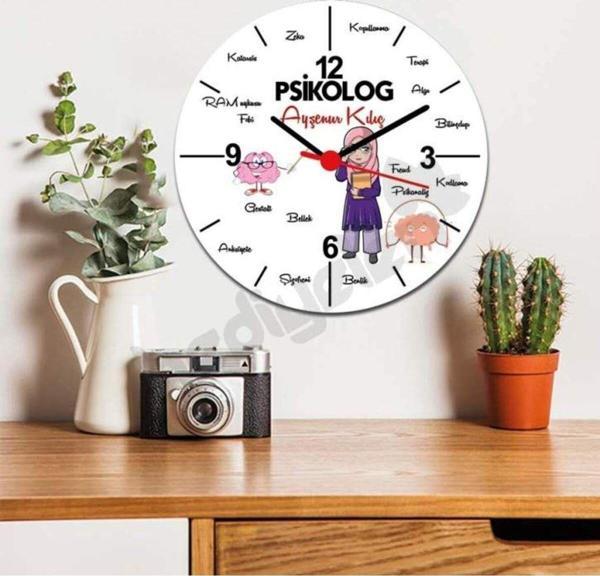 Hediyelen Psikolog Baş Örtülü Figür Duvar Saati - Image 1