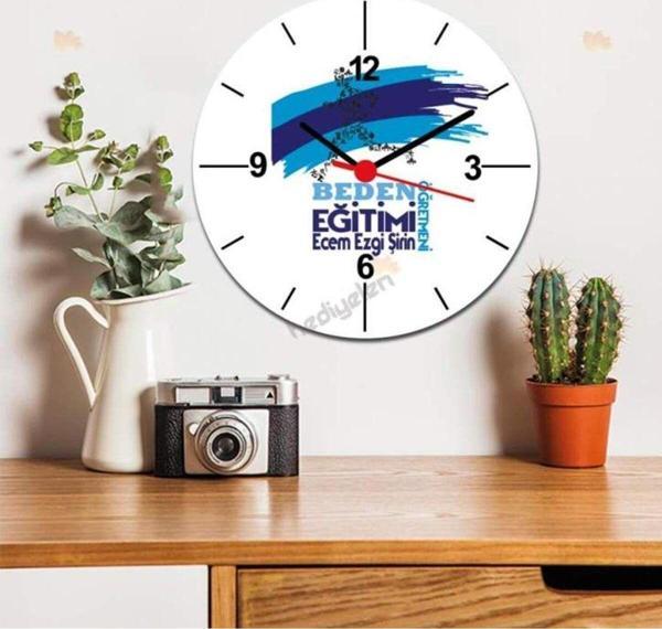 Hediyelen Beden Eğitimi Öğretmenine Hediye Mavi Tasarım Duvar Saati - Image 1