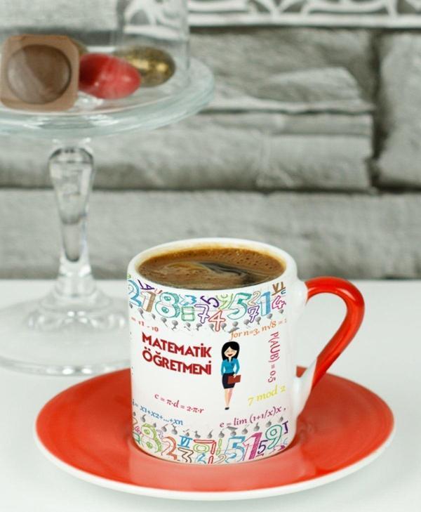 Hediyelen Matematik Öğretmeni Türk Kahvesi Fincanı Kırmızı - Image 1