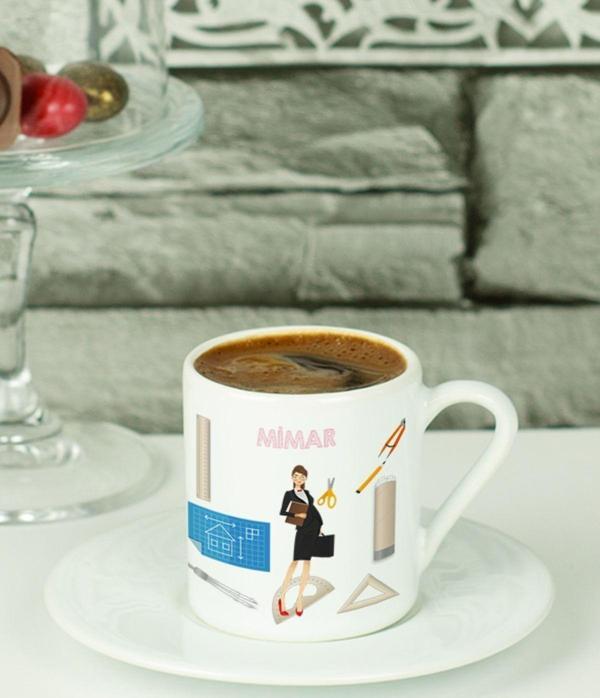 Hediyelen Mimar Türk Kahvesi Fincanı Beyaz - Image 1