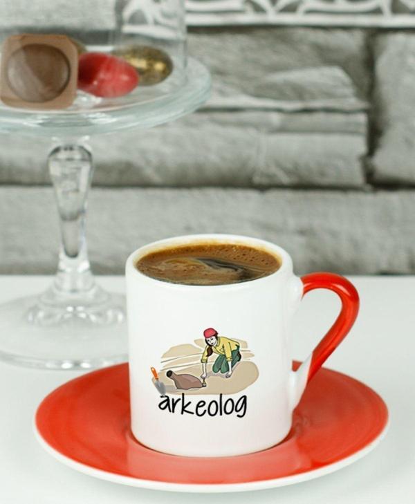 Hediyelen Arkeolog Türk Kahvesi Fincanı Kırmızı - Image 1