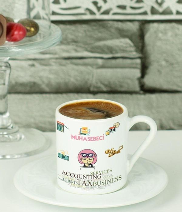 Hediyelen Muhasebeci Türk Kahvesi Fincanı Beyaz - Image 1