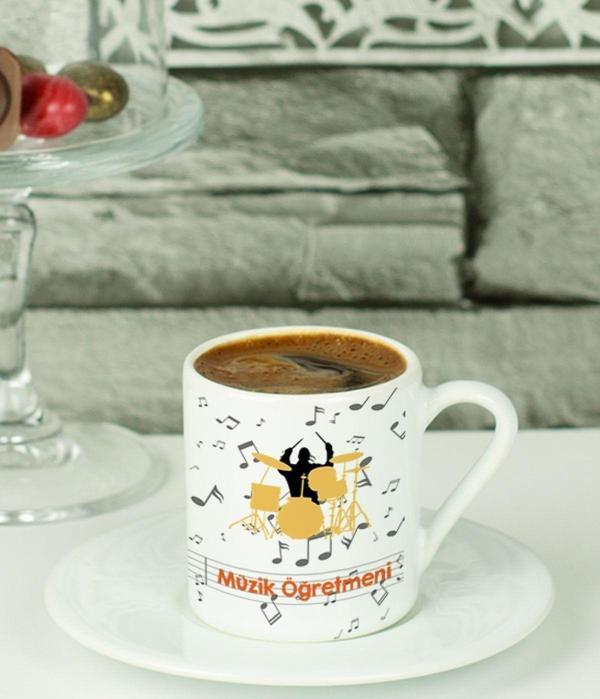 Hediyelen Müzik Öğretmeni Türk Kahvesi Fincanı Beyaz - Image 1