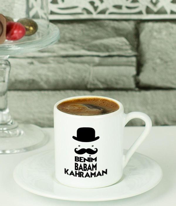Hediyelen Benim Babam Kahraman Türk Kahvesi Fincanı Beyaz - Image 1