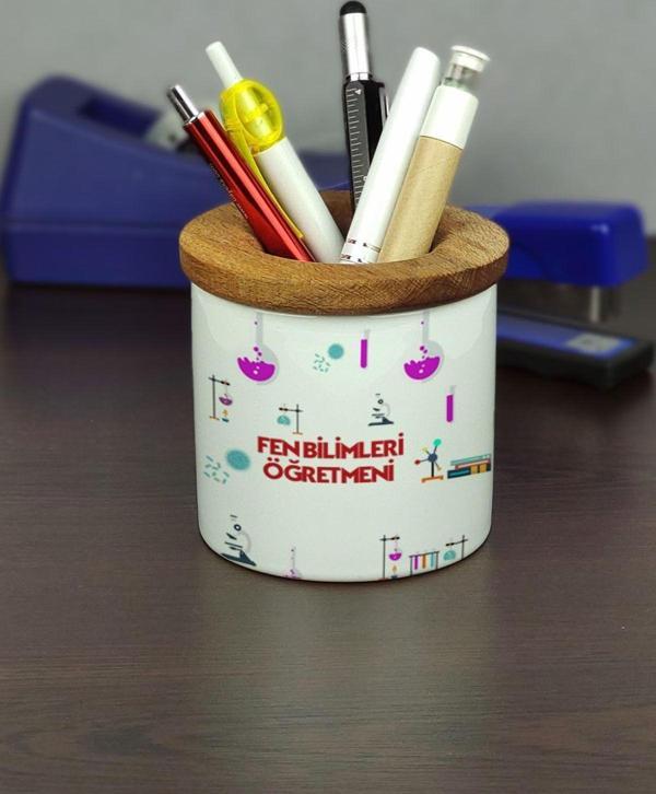 Hediyelen Fen Bilimleri Öğretmeni Seramik Kalemlik - Image 1