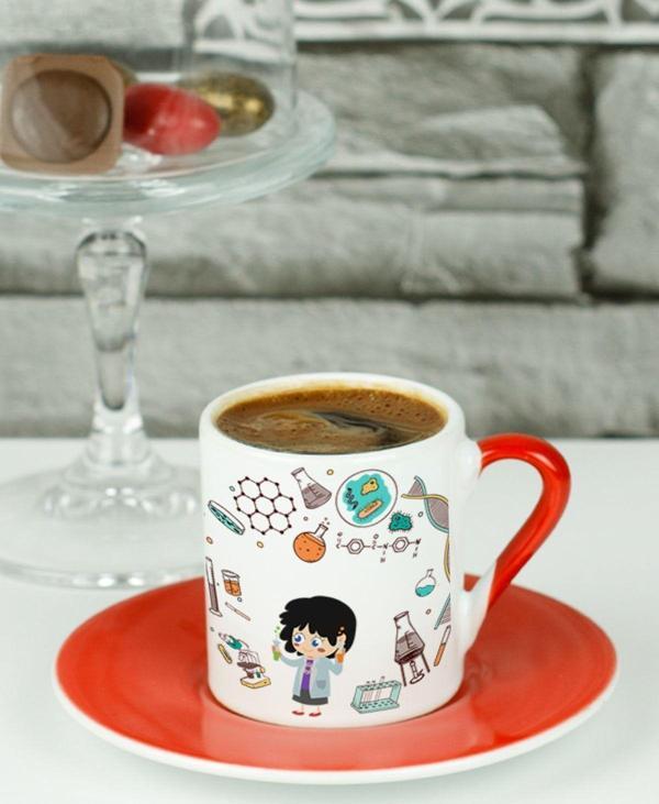 Hediyelen Fen Bilimleri Öğretmeni Türk Kahvesi Fincanı Kırmızı - Image 1