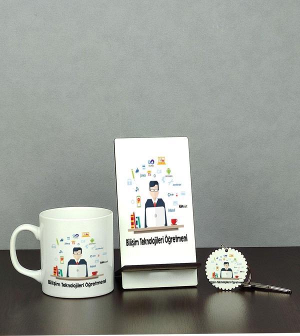 Hediyelen Bilişim Teknolojileri Öğretmeni Üçlü Set (Kupa + Telefon Standı + Anahtarlık) - Image 1
