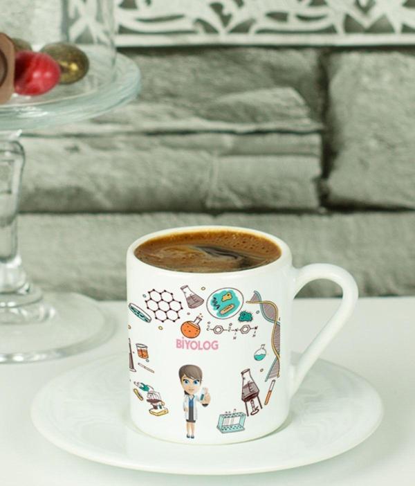 Hediyelen Biyolog Türk Kahvesi Fincanı Beyaz - Image 1
