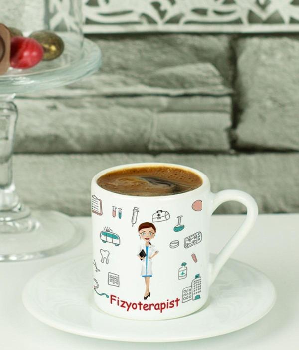 Hediyelen Fizyoterapist Türk Kahvesi Fincanı Beyaz - Image 1
