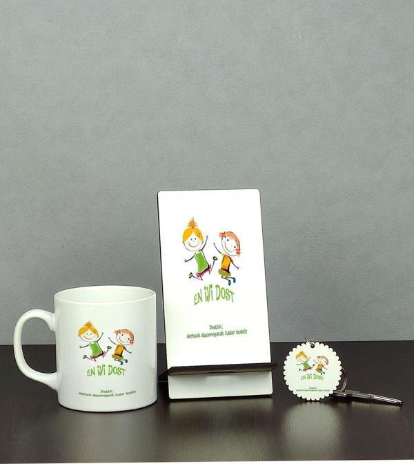 Hediyelen Arkadaşa Hediye Üçlü Set (Kupa + Telefon Standı + Anahtarlık) - Image 1