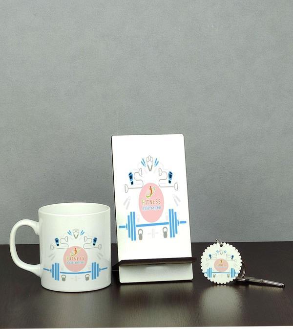 Hediyelen Fitness Eğitmeni Üçlü Set (Kupa + Telefon Standı + Anahtarlık) - Image 1