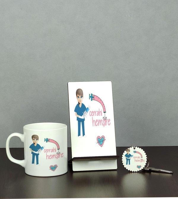 Hediyelen Cerrahi Hemşire Üçlü Set (Kupa + Telefon Standı + Anahtarlık) - Image 1