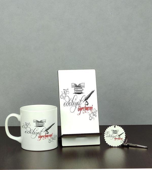 Hediyelen Edebiyat Öğretmeni Üçlü Set (Kupa + Telefon Standı + Anahtarlık) - Image 1