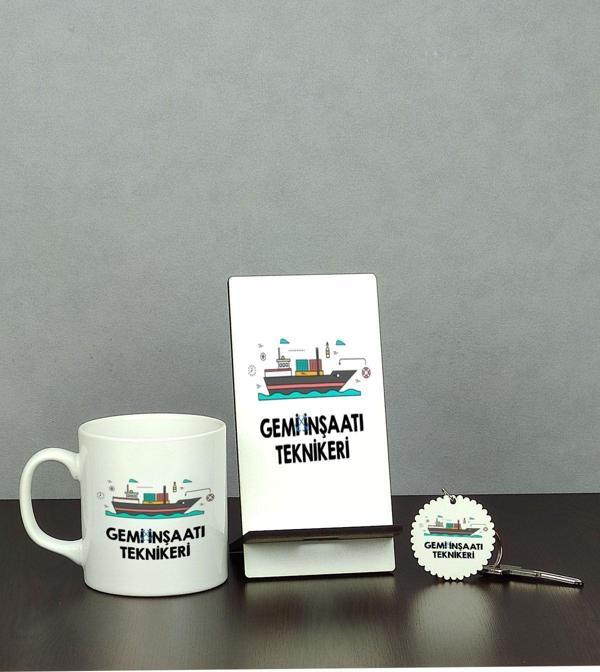 Hediyelen Gemi Inşaatı Teknikeri Üçlü Set (Kupa + Telefon Standı + Anahtarlık) - Image 1