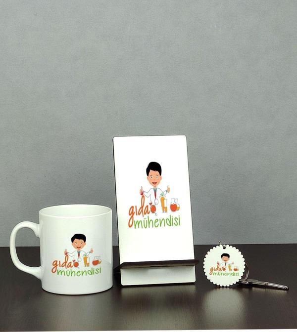Hediyelen Gıda Mühendisi Üçlü Set (Kupa + Telefon Standı + Anahtarlık) - Image 1
