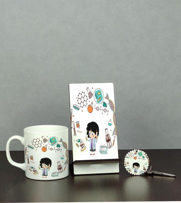 Hediyelen Fen Bilimleri Öğretmeni Üçlü Set (Kupa + Telefon Standı + Anahtarlık) - Image 1