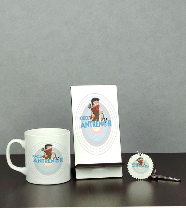 Hediyelen Okçu Antrenör Üçlü Set (Kupa + Telefon Standı + Anahtarlık) - Image 1