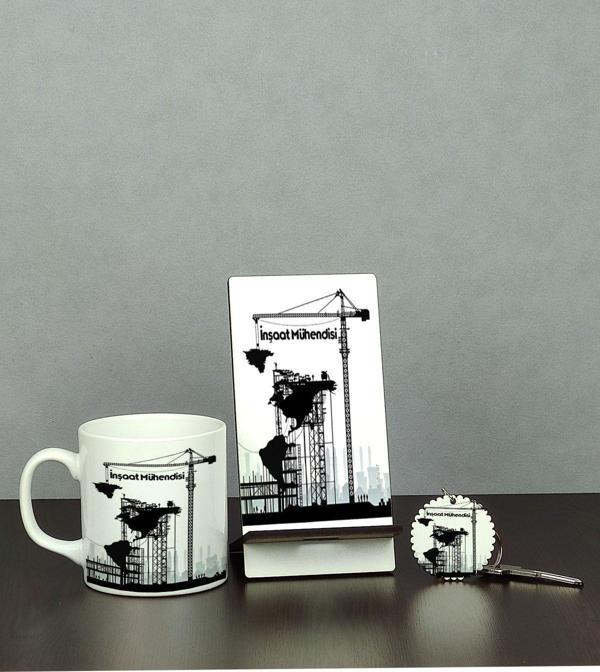 Hediyelen Inşaat Mühendisi Üçlü Set (Kupa + Telefon Standı + Anahtarlık) - Image 1