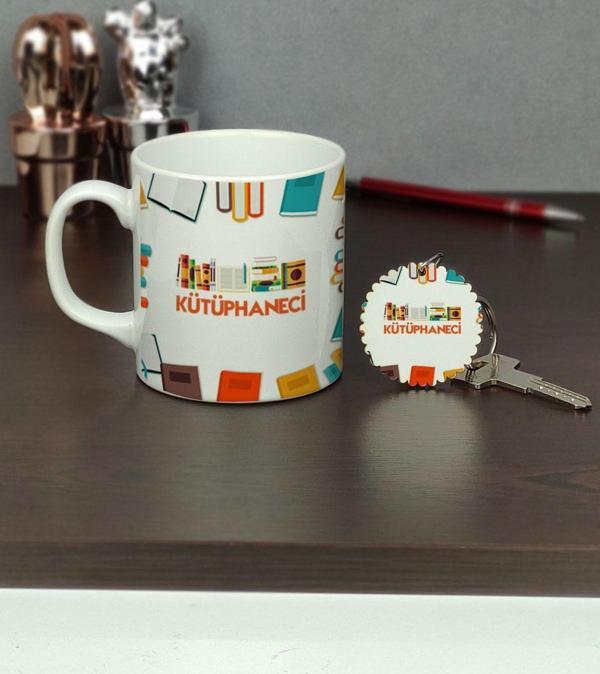 Hediyelen Kütüphaneci Kupa Bardak Ve Anahtarlık Set - Image 1