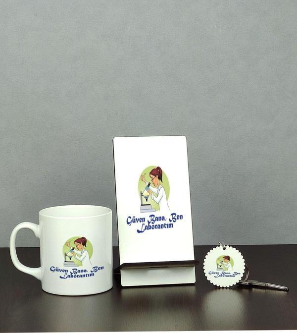 Hediyelen Güven Bana Ben Laborantım Üçlü Set (Kupa + Telefon Standı + Anahtarlık) - Image 1
