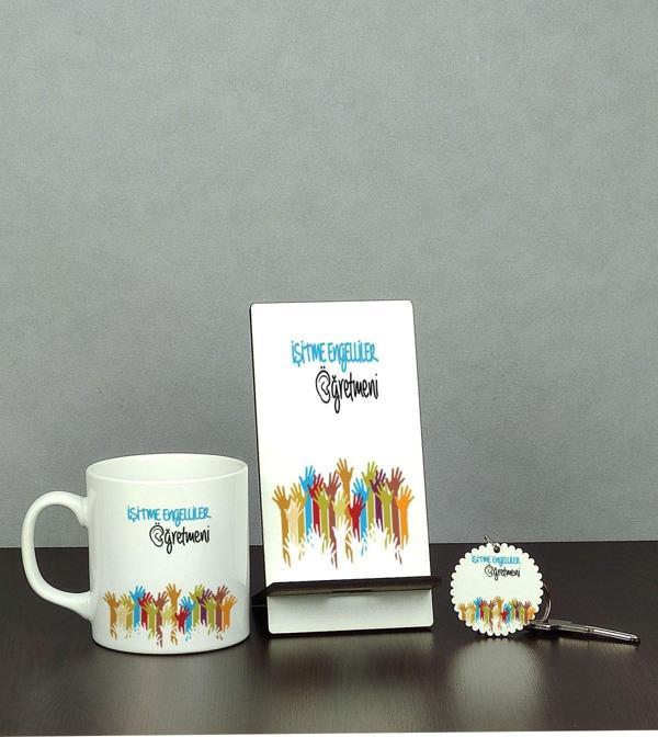 Hediyelen Işitme Engelliler Öğretmeni Üçlü Set (Kupa + Telefon Standı + Anahtarlık) - Image 1