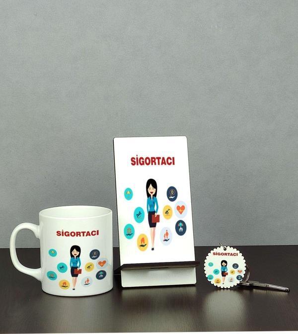 Hediyelen Sigortacı Üçlü Set (Kupa + Telefon Standı + Anahtarlık) - Image 1