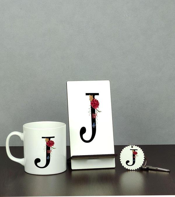 Hediyelen J Harfi Üçlü Set (Kupa + Telefon Standı + Anahtarlık) - Image 1